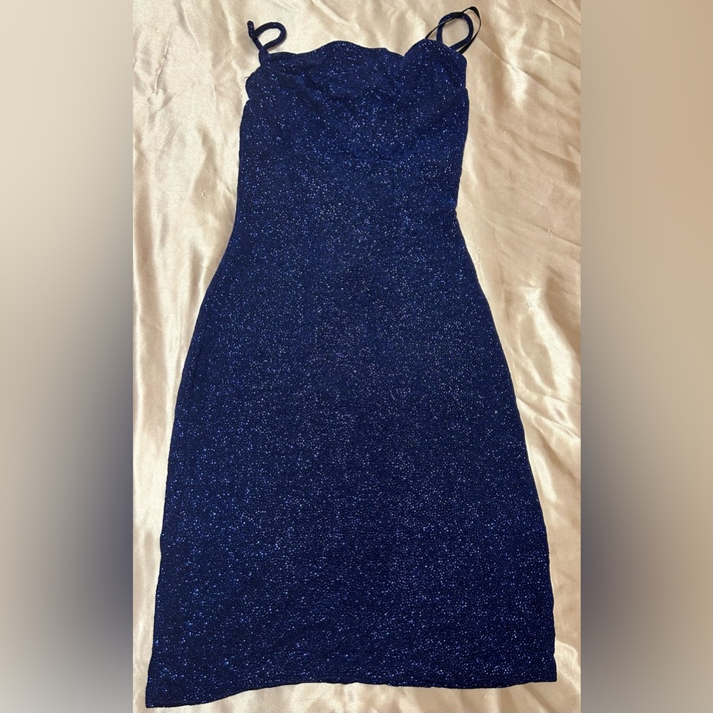 City Triangles Strapless Navy Glitter Dress